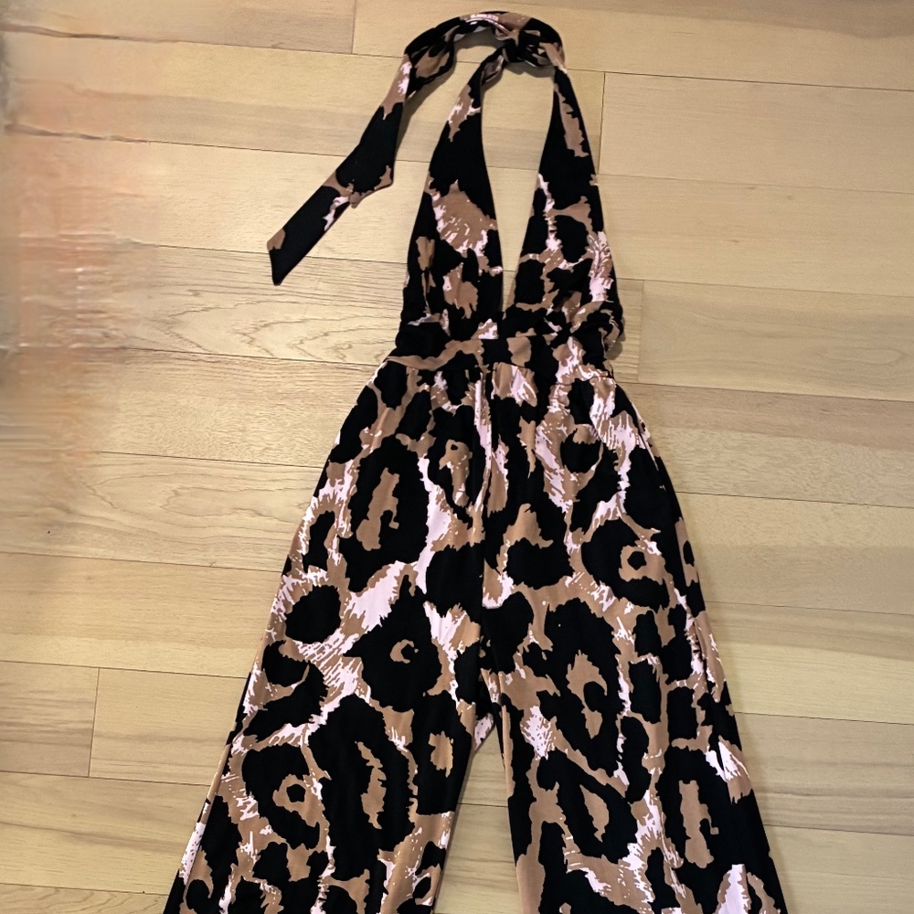 Diane Von Furstenberg for Target Sexy Animal Print Halter Deep V Neck Jumpsuit